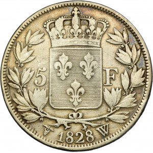 France, Charles X, 5 francs Lille 1828 W