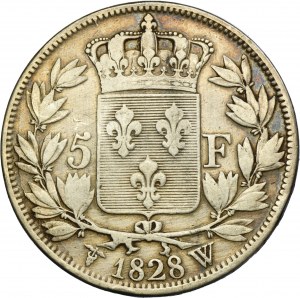 France, Charles X, 5 francs Lille 1828 W