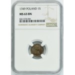 Augustus III of Poland, Schilling Dresden 1749 - VERY RARE - NGC MS63 BN