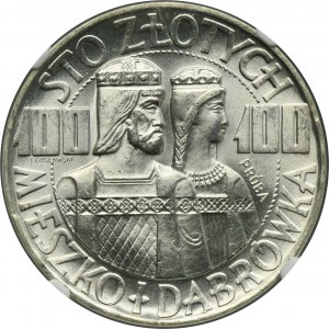 PRÓBA, 100 złotych 1966 Mieszko i Dąbrówka półpostacie - NGC MS66