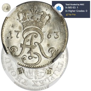 Augustus III of Poland, 3 Groschen Thorn 1763 SB - NGC MS63 - EXTREMELY RARE, ex. Potocki