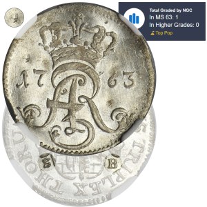 Augustus III of Poland, 3 Groschen Thorn 1763 SB - NGC MS63 - EXTREMELY RARE, ex. Potocki