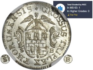 Augustus III of Poland, 3 Groschen Thorn 1763 SB - NGC MS63 - EXTREMELY RARE, ex. Potocki