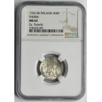 Augustus III of Poland, 3 Groschen Thorn 1763 SB - NGC MS63 - EXTREMELY RARE, ex. Potocki
