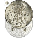 Augustus III of Poland, 3 Groschen Thorn 1763 SB - NGC MS63 - EXTREMELY RARE, ex. Potocki