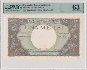 Roumanie, 1 000 lei 1938 - PMG 63