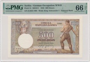 Serbie, 500 dinars 1942 - PMG 66 EPQ