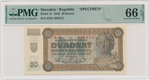Slovakia, 20 Korun 1942 - SPECIMEN - PMG 66 EPQ