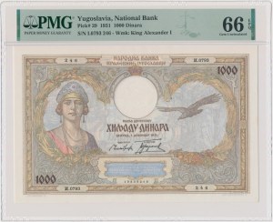 Yugoslavia, 1,000 Dinara 1931 - PMG 66 EPQ