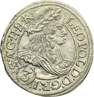 Silesia, Habsburg rule, Leopold I, 3 Kreuzer Breslau 1667 SHS - UNLISTED
