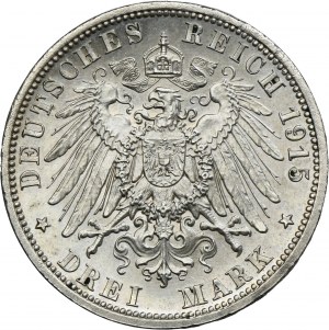 Germany, Brunswick-Lüneburg, Ernst August von Hannover, 3 Mark Berlin 1915 A