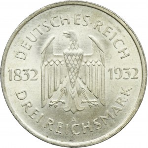Germany, Weimar Republic, 3 Mark Berlin 1931 A - Goethe