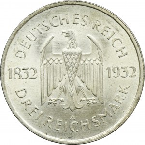 Germany, Weimar Republic, 3 Mark Berlin 1931 A - Goethe
