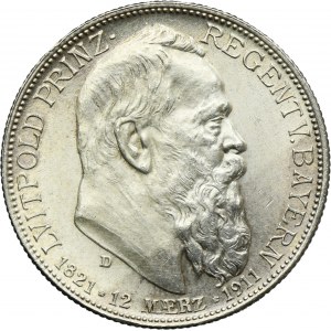 Germany, Bavaria, Regent Luitpold, 2 Mark Munich 1911 D