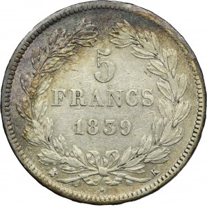 France, Louis Philippe I, 5 Francs Bordeaux 1839 K
