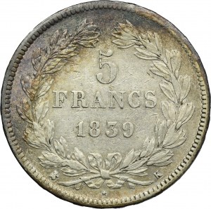 France, Louis Philippe I, 5 Francs Bordeaux 1839 K