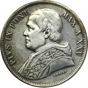 Papal State, Vatican, Pius IX, 5 Lire Rome 1870 R