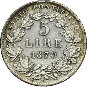 Papal State, Vatican, Pius IX, 5 Lire Rome 1870 R
