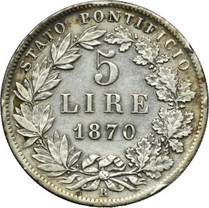 Papal State, Vatican, Pius IX, 5 Lire Rome 1870 R