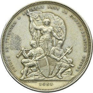 Switzerland, 5 Francs Bern 1881 - Shooting Festival in Fribourg