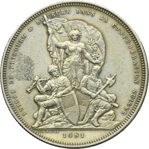 Switzerland, 5 Francs Bern 1881 - Shooting Festival in Fribourg