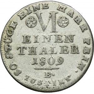 Germany, Kingdom of Westphalia, Jerome Bonaparte, 1/6 Thaler Brauschweig 1809 B