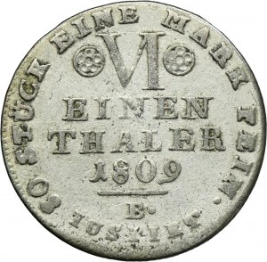 Germany, Kingdom of Westphalia, Jerome Bonaparte, 1/6 Thaler Brauschweig 1809 B
