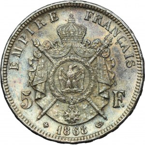 France, Napoleon III, 5 Francs Strasbourg 1868 BB