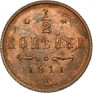 Russia, Nicholas II, 1/2 Kopeck Petersburg 1911 СПБ