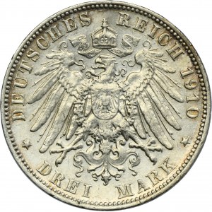 Germany, Kingdom of Saxony, Friedrich August III, 3 Mark Muldenhütten 1910 E