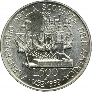 Italy, 500 Lire Rome 1989 R - 500th Anniversary of the Discovery of America by Columbus