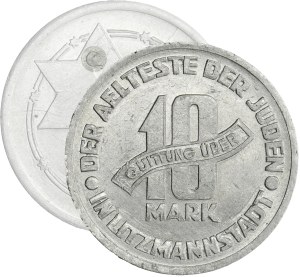 Ghetto Litzmannstadt, 10 mark 1943 Al - RARE, dot on star