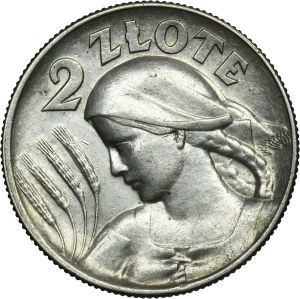 Kobieta i kłosy, 2 złote Londyn 1925 - kropka po dacie