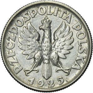 Kobieta i kłosy, 2 złote Londyn 1925 - kropka po dacie