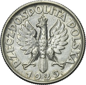 Kobieta i kłosy, 2 złote Londyn 1925 - kropka po dacie