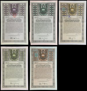 Seventh Austrian 5.5% War State Loan - bond set (5 pieces).