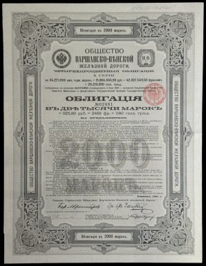 Société de la route du fer Varsovie-Vienne, obligation à 4 % 2.000 marks 1901, série X