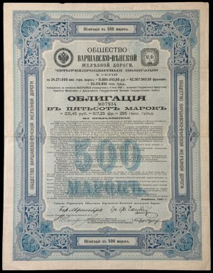 Towarzystwo Drogi Żelaznej Warszawsko-Wiedeńskiej, 4% obligacja 500 marek 1901, seria X