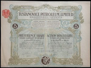 Tustanovice Petroleum Limited, 5 akcji uprzywilejowanych 1908