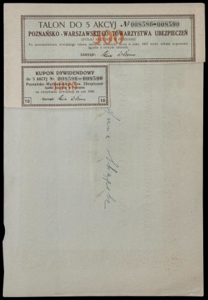 Poznańsko-Warszawskie Towarzystwo Ubezpieczeń S.A.; 5 x 100 zł 1927