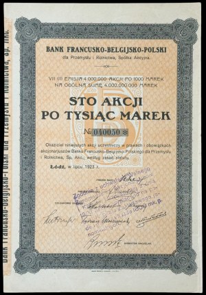 Bank Francusko-Belgijsko-Polski dla Przemysłu i Rolnictwa S.A., 100 x 1.000 mkp 1923, Emisja VII (II)