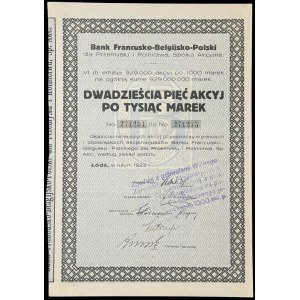 Bank Francusko-Belgijsko-Polski dla Przemysłu i Rolnictwa S.A., 25 x 1.000 mkp 1923, Emisja VI