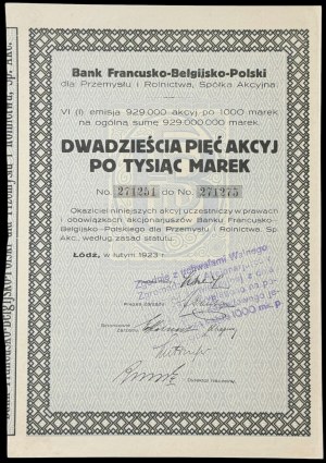 Bank Francusko-Belgijsko-Polski dla Przemysłu i Rolnictwa S.A., 25 x 1.000 mkp 1923, Emisja VI