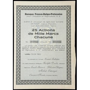 Bank Francusko-Belgijsko-Polski dla Przemysłu i Rolnictwa S.A., 25 x 1.000 mkp 1923, Emisja VI