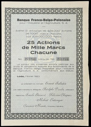 Bank Francusko-Belgijsko-Polski dla Przemysłu i Rolnictwa S.A., 25 x 1.000 mkp 1923, Emisja VI