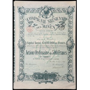 Compagnie Silesienne des Mines - akcja zwykła 500 franków 1899