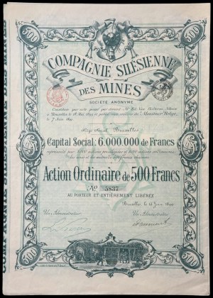 Compagnie Silesienne des Mines - akcja zwykła 500 franków 1899