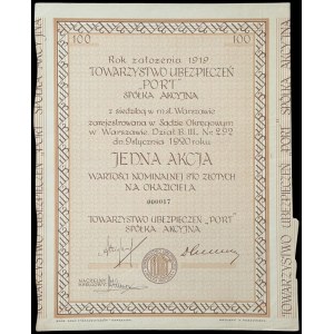 Towarzystwo Ubezpieczeń Port S.A., 100 zł 1932