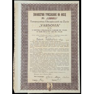 Towarzystwo Ubezpieczeń na Życie „Varsovia” S.A., świadectwo tymczasowe na akcję, 1920