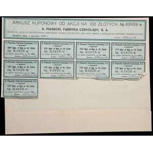 Fabryka Czekolady A. Piasecki S.A., 100 zł 1933